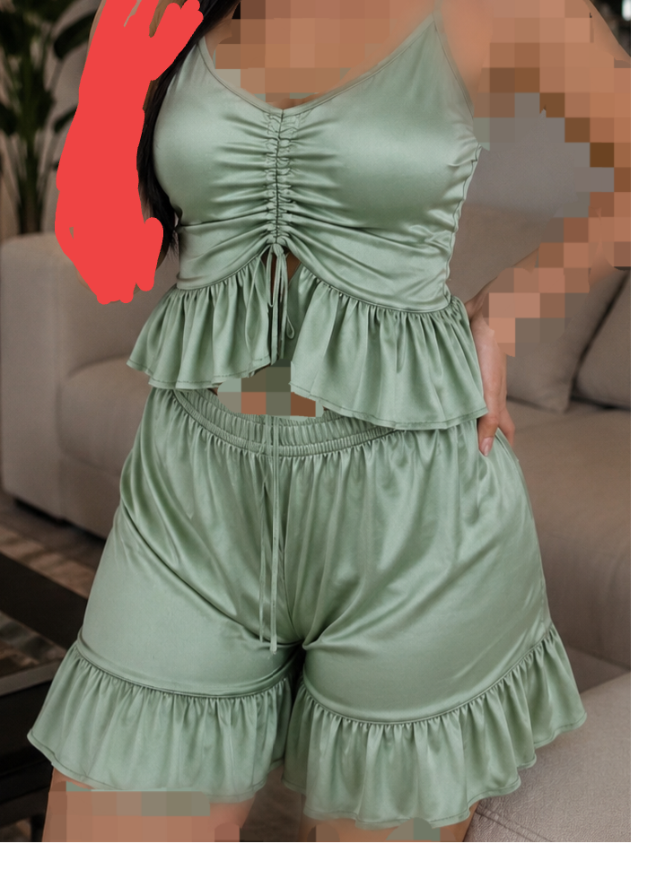 لباس راحتی زنانه ساتن تاپ و شورتکی دنیز