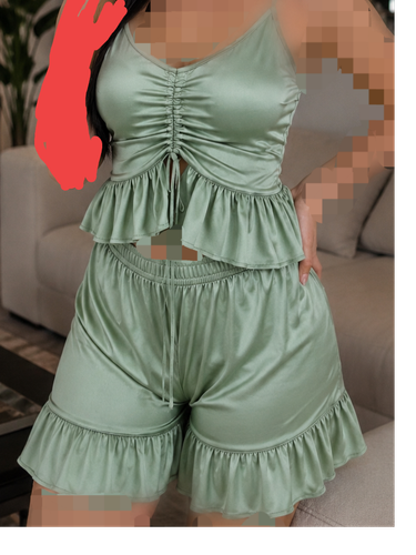 لباس راحتی زنانه ساتن تاپ و شورتکی دنیز